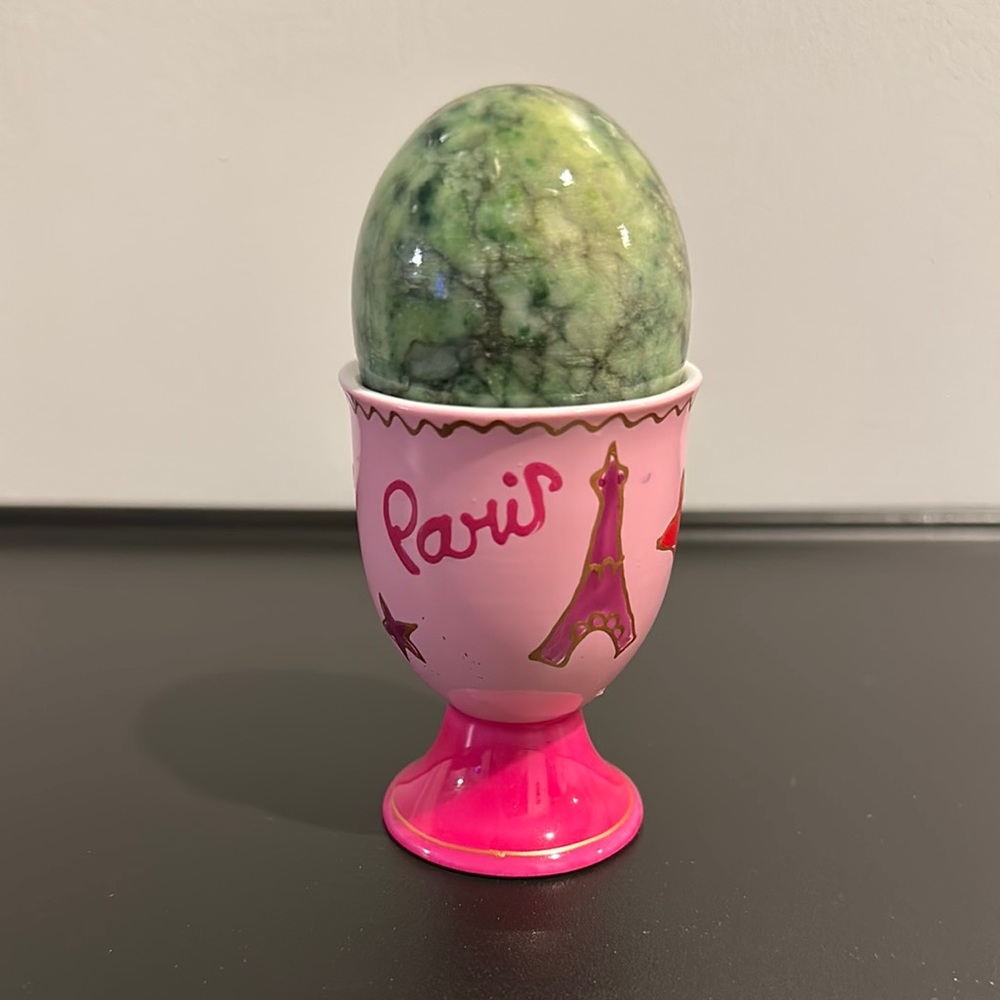 Paris Pink Egg Cup with Green Marble Egg